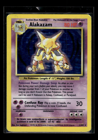 Alakazam - Base Set #001/102 Holo Rare Raw Pokemon TCG