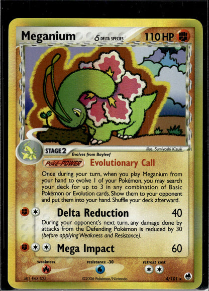 Meganium (Delta Species) - Dragon Frontiers #4/101 Holo Rare Raw