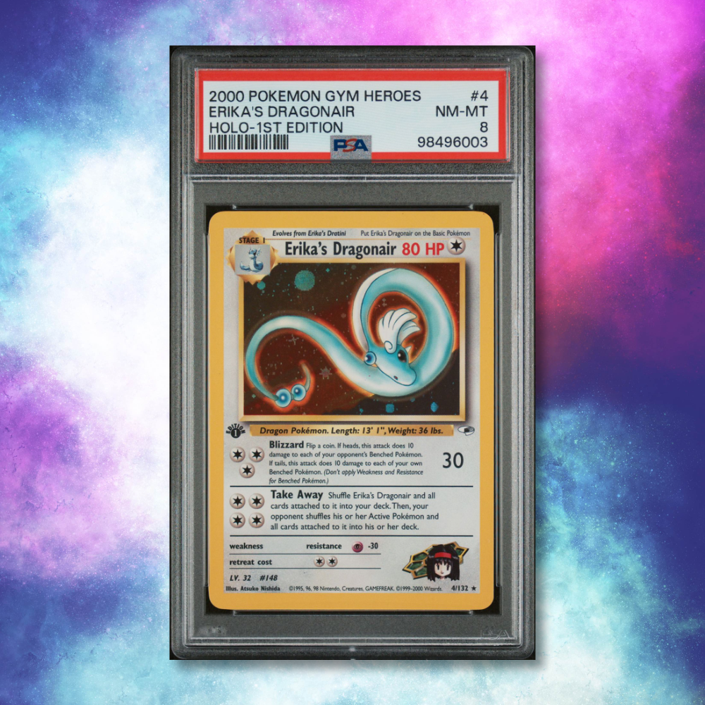 PSA 8 2000 POKEMON GYM HEROES 4 ERIKA'S DRAGONAIR HOLO-1.ª EDICIÓN