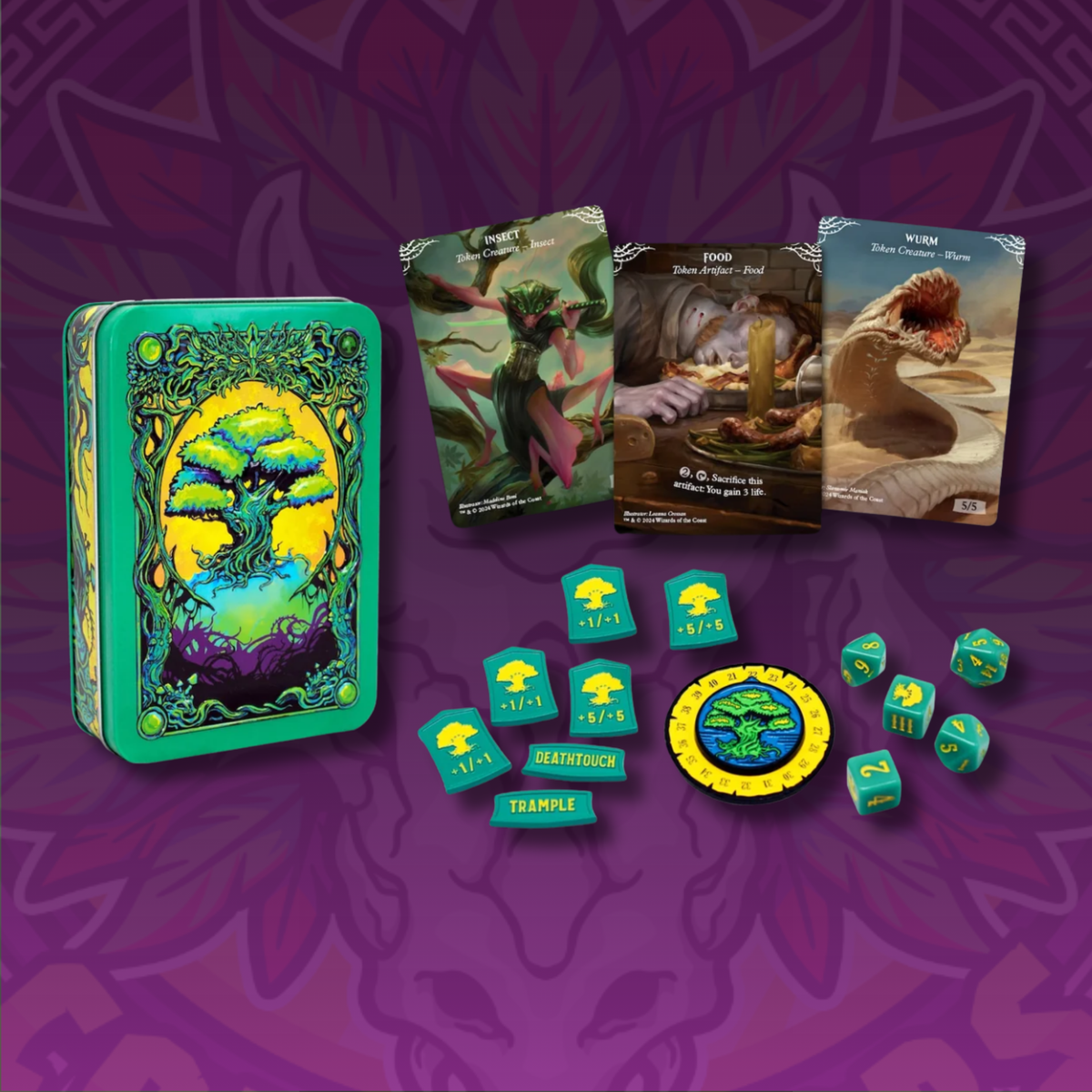 Beadle & Grimm’s MTG Green Mana Token Set – Metal Tokens, Dice & Counters